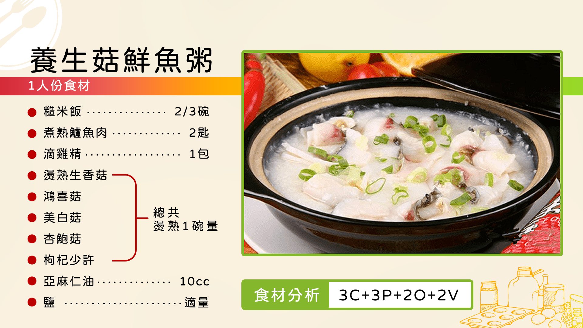 食譜-養生菇鮮魚粥